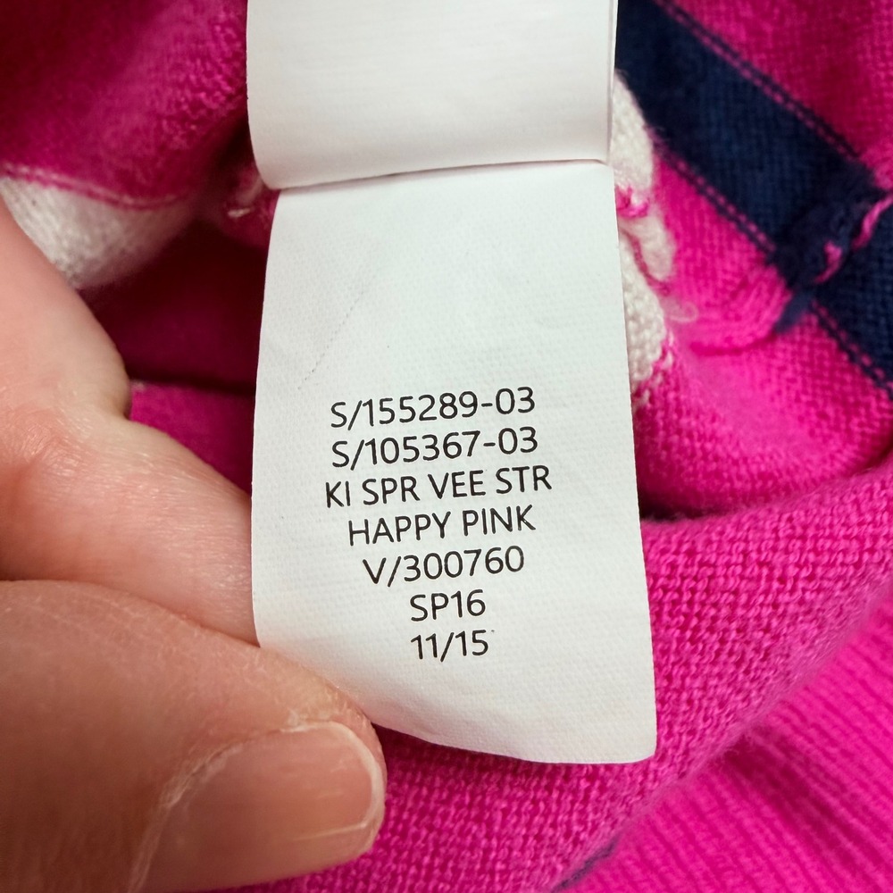 Gap V-Neck Striped Sweater Womens XL Pink White Navy Blue Excellent Cotton SP16 - Picture 7 of 7